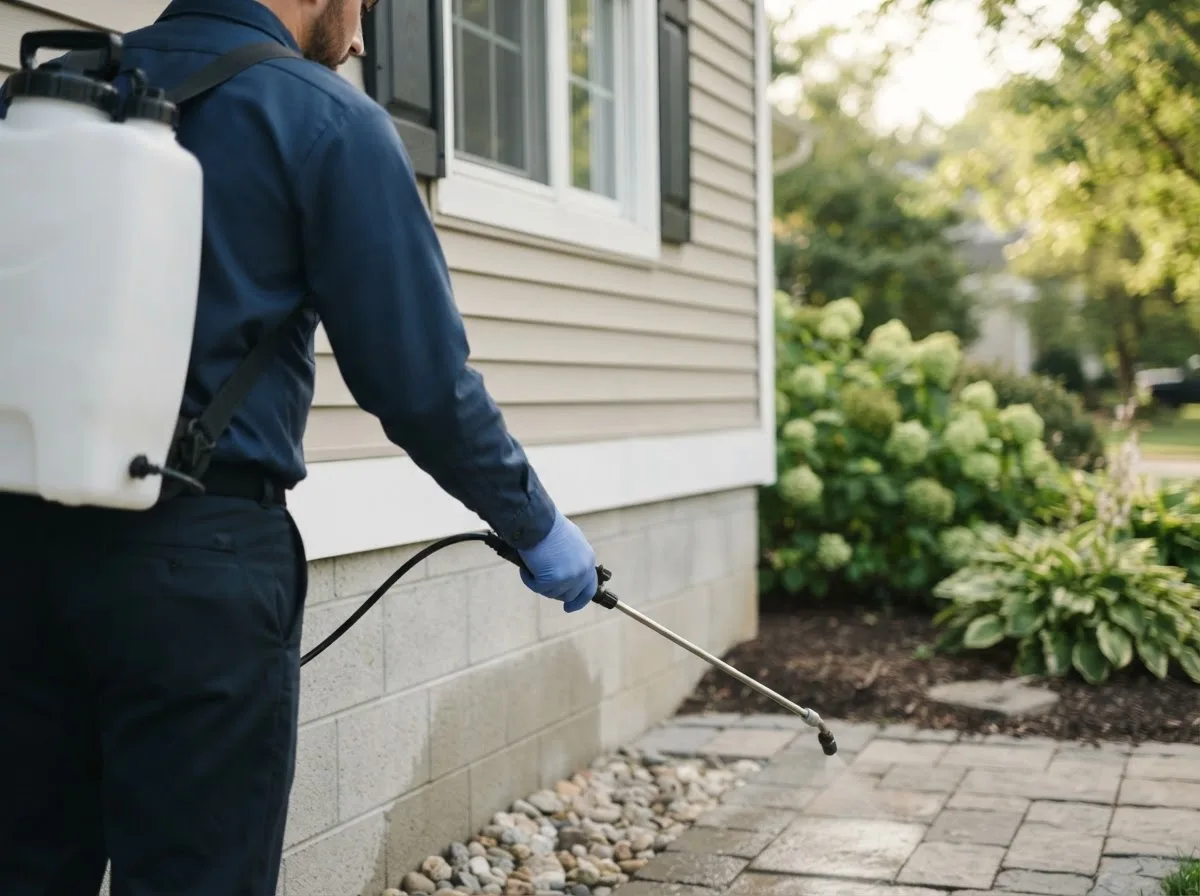 Pest control technician inspecting a home in Ruby, NY